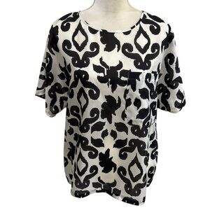 TILLEY NWT Women’s Small Slouchy Silk Tee Black Ikat Print Short Sleeve $220